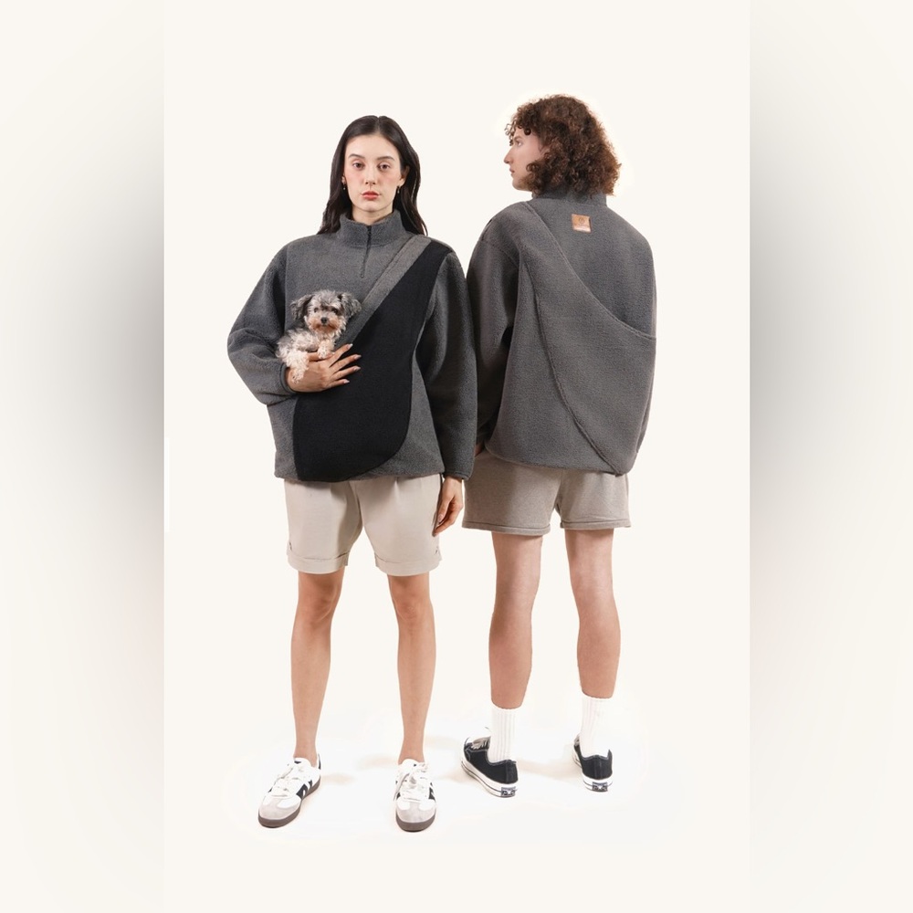 BeeLaunch NEW Dark Gray Fleece‎ Sweater with Kangaroo Pouch Pet Carrier XS